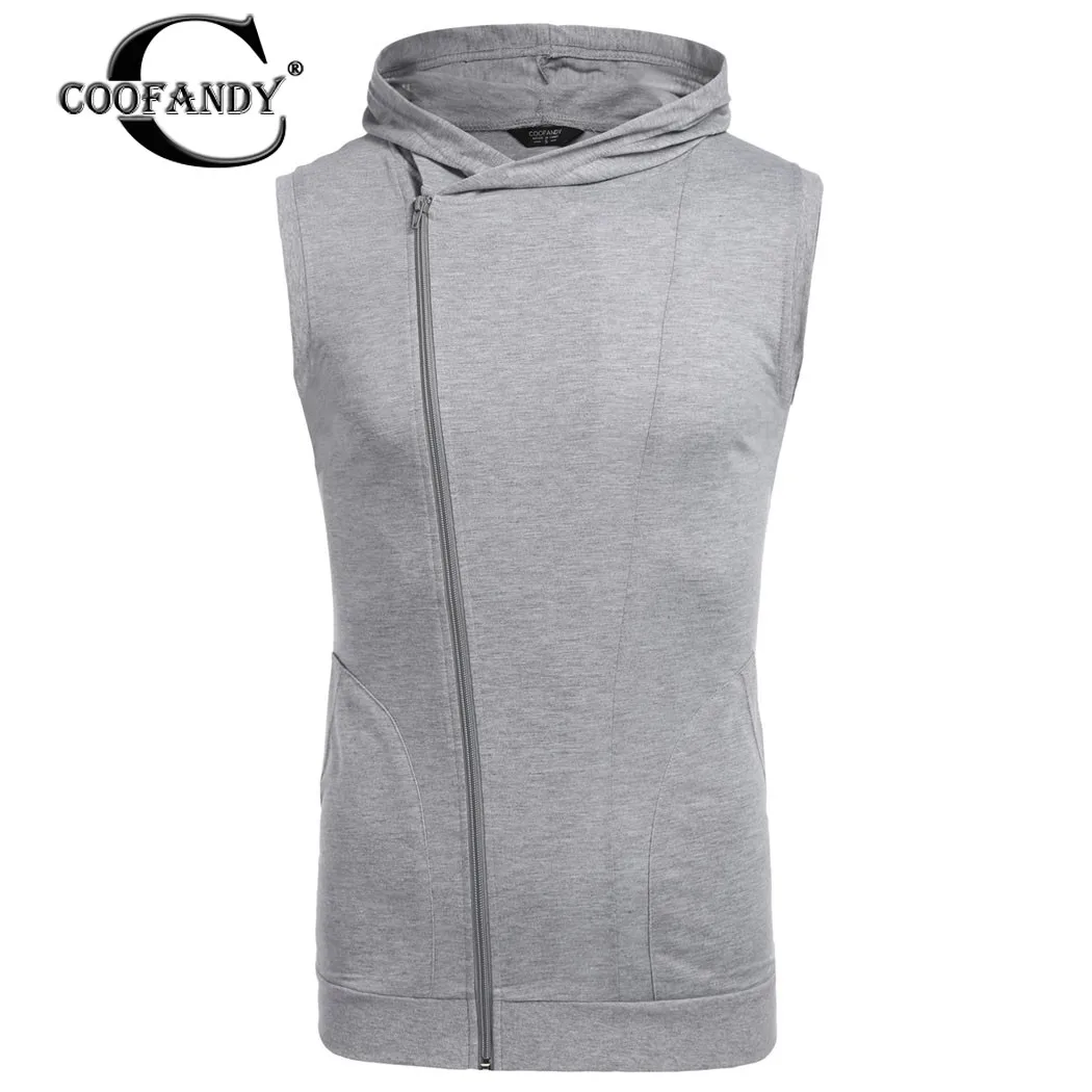 COOFANDY New Arrivals Male Clothes Hooded Sleeveless Asymmetrical Zip