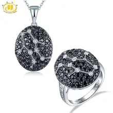 Hutang Близнецы черная шпинель Ювелирные наборы Кулон Кольцо 925 серебро знак ювелирные изделия для женщин лучший подарок 21 мая до 21 июня