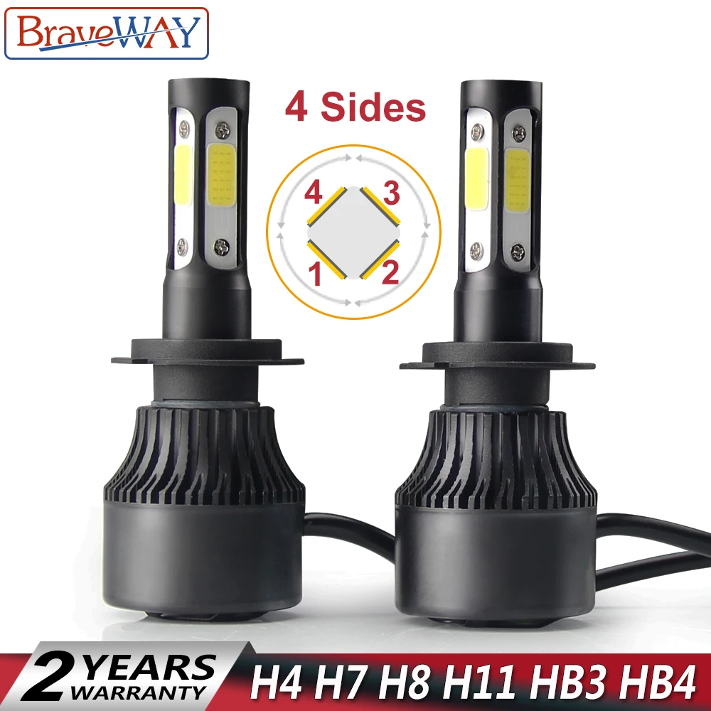 

BraveWay 4 Side Luminous H4 H7 H8 H9 H11 9005 COB 72W 16000LM 6500K Auto Headlamp H11 Led Light Bulb H7 LED Bulb HB3 LED Lamps