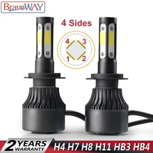 BraveWay 4 стороны световой H4 H7 H8 H9 H11 9005 COB 72 W 16000LM 6500 K авто фары H11 Светодиодный лампочки H7 светодиодный лампы HB3 светодиодный лампы