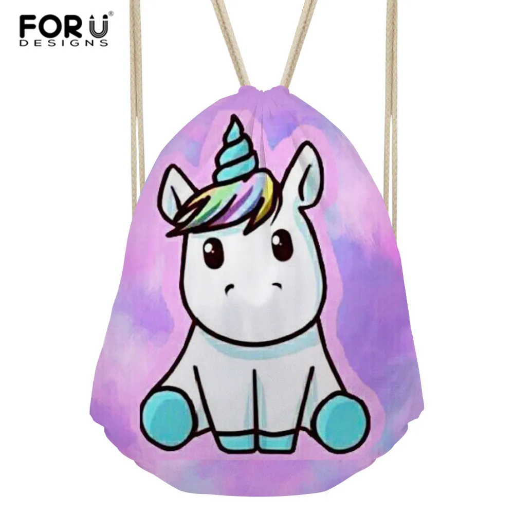 FORUDESIGNS Cute Unicorn Drawstring Bags Kids Back Bags Cartoon Theme Horse String Bag For Women Girls Small Beach Bag Satchels