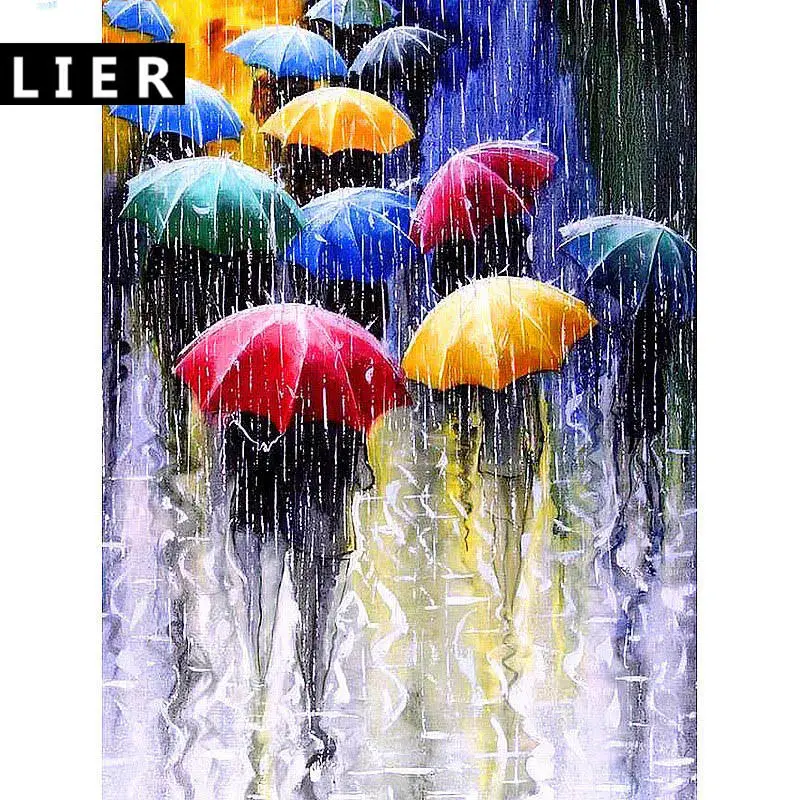 

Diamond embroidery rainy day,full square diamonds embroidery city landscape,5ddiy diamond paintingcross stitch colorful umbrella