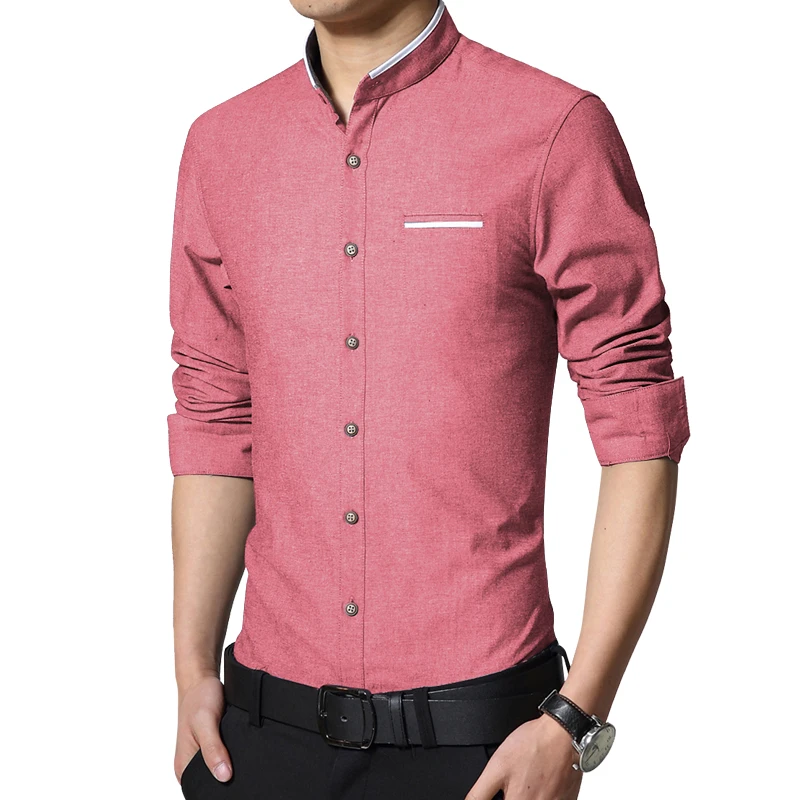 2018 new brand men s casual shirt long sleeve banded collar easy