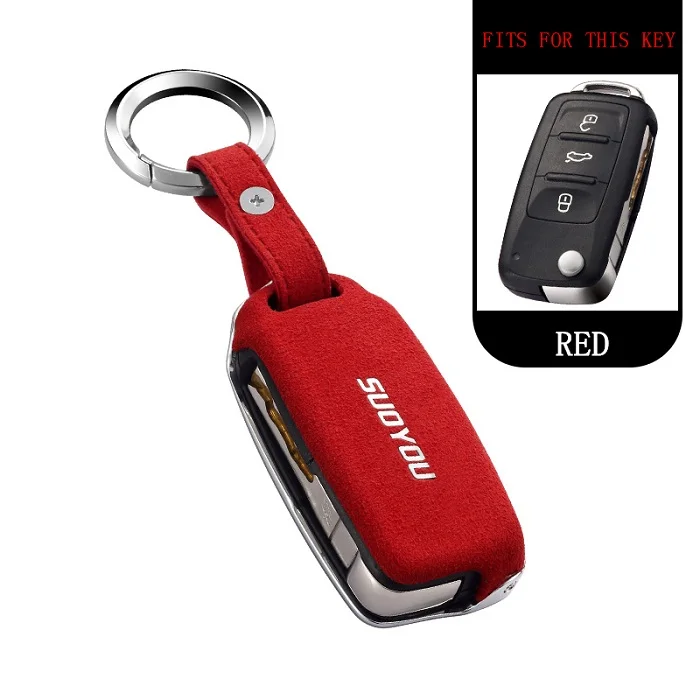 Замшевый меховой автомобильный чехол для ключей Volkswagen VW Passat Gold JETTA Bora Polo Автомобильная камера заднего вида авто ключ сумка Защита с брелком - Название цвета: A-red