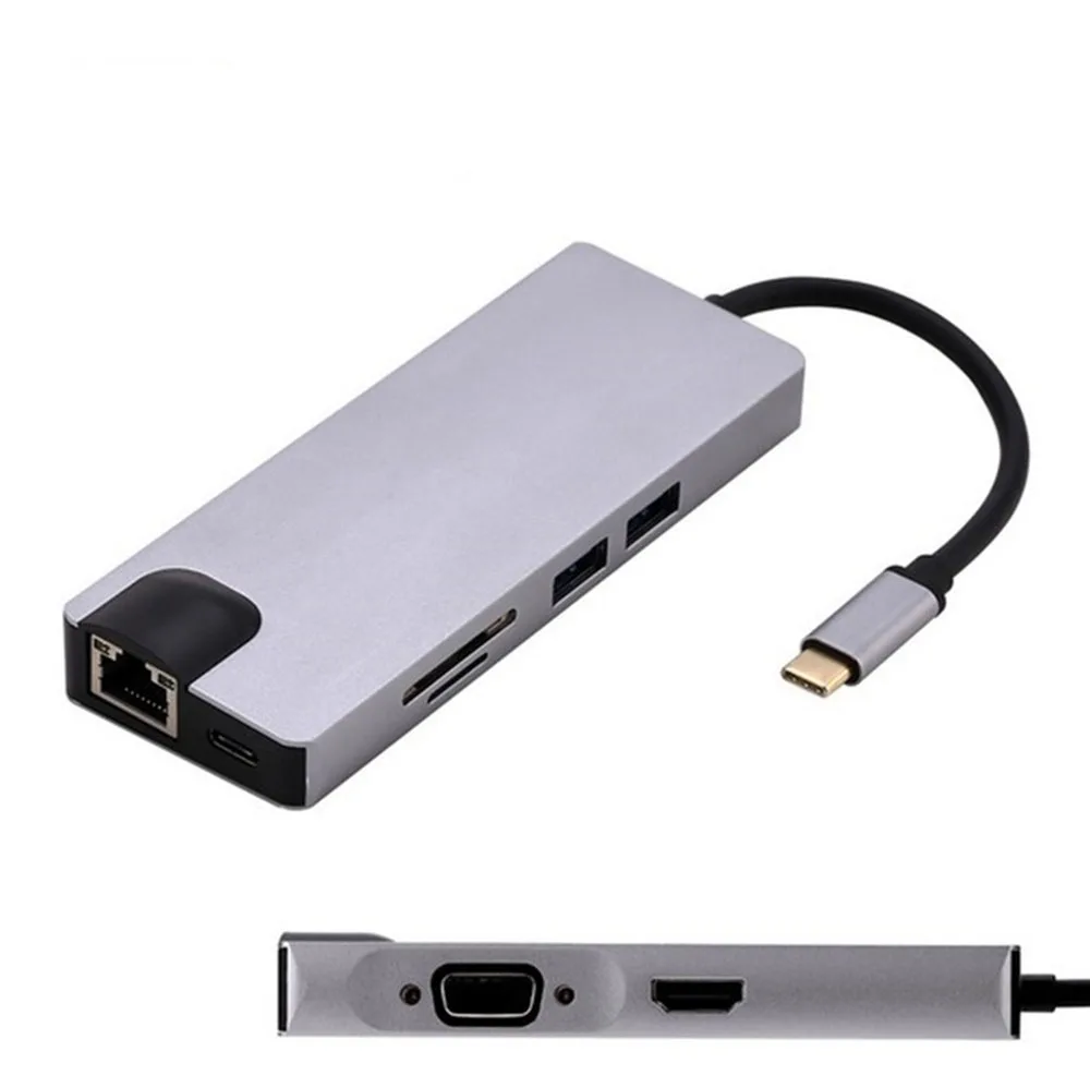 Док-станция с разъемом типа C HDMI VGA USB3.0 power Delivery Hub для ноутбука Macbook Pro hp DELL Surface lenovo samsung s8/s9