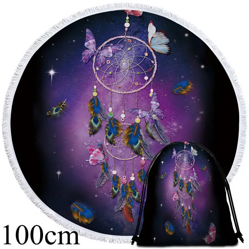 Постельные принадлежности Outlet Dreamcatcher Tassel гобелен бабочка богемный круглый пляжное полотенце фиолетовый Toalla Sunblock одеяло 150 см Коврик для йоги - Цвет: Towel 100cm-Bag