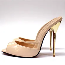 Plus:45 46 47 48 49 50 Red bottom Flip Flops 14cm ultra thin heels women metal Chains sandals wedding pumps Ladies single shoes