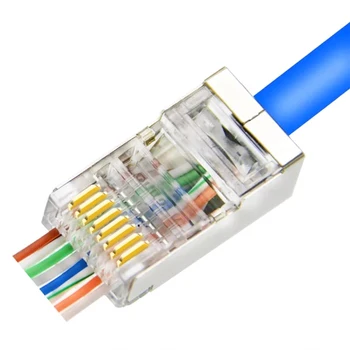 

EZ RJ45 Connector Cat5e Cat6 FTP RJ45 Ethernet Cable Plug 8P8C Network Shielded Terminal Easy Pass Connector For Cables