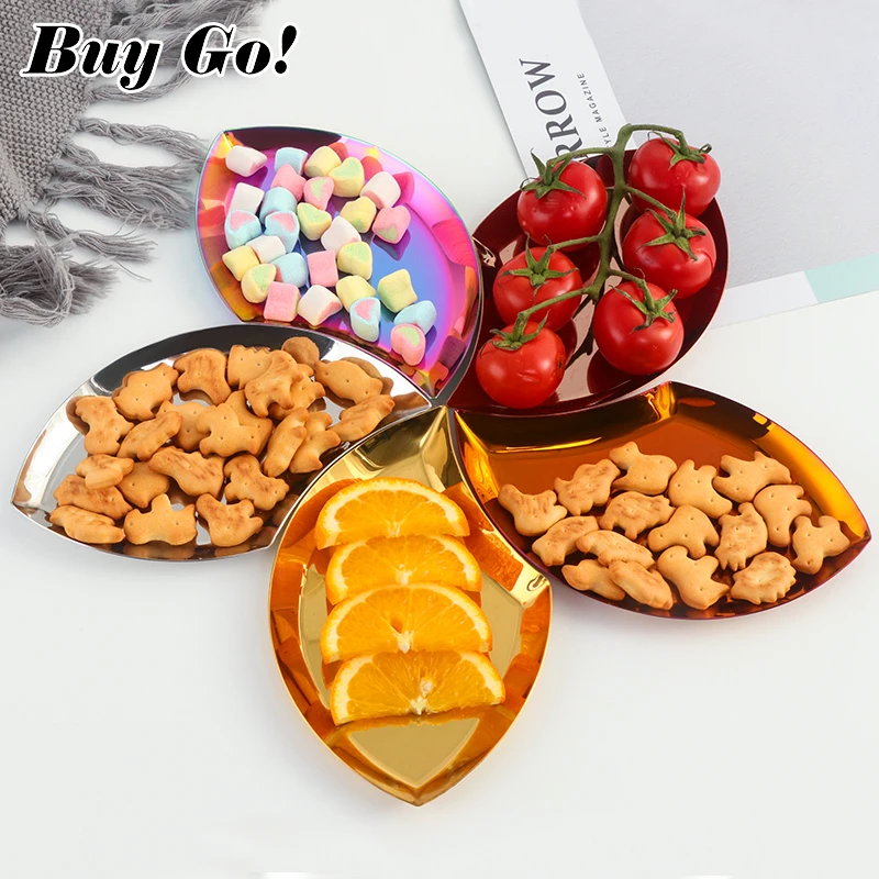 

Creative Leaf-Shape Small Seasoning Saucers Stainless Steel Dish Dried Fruit Snack Candy Dish Divided Dish Salad Soy Sauce Dish