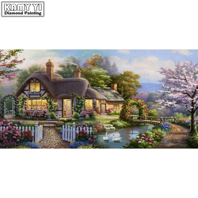 2017 Diy 5d Diamond Painting Garden Bungalow Landscapes Mosaic Cross Stitch Kits Diamonds Painting Embroidery Home Decoration_
