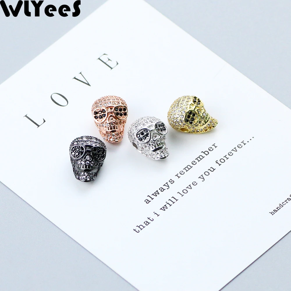 WLYeeS 2 шт. кулон в виде черепа из белого циркония медные бусины черные глаза CZ