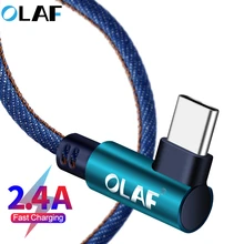 Olaf cabo usb tipo-c, cabo de 1m, 2m, 90 graus, para samsung s9, s10, plus, carregamento rápido cabo micro usb c para iphone x xs max