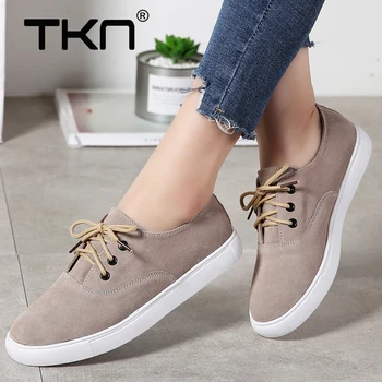 

TKN 2019 spring flats oxford shoes for women leather suede sneakers lace up boat shoes woman round toe flats moccasins 1376