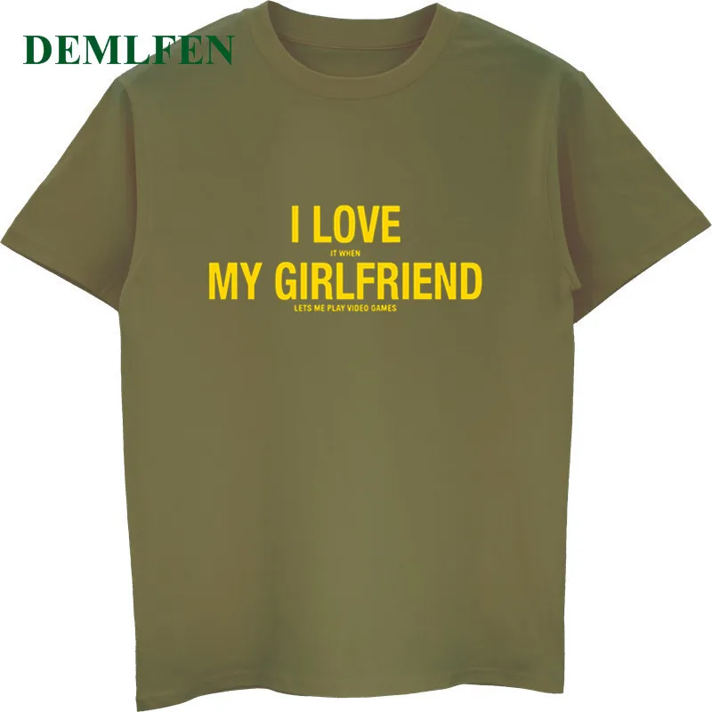Забавная футболка с надписью «I Love It When My Girlfriend Lets Me Play Video Games», летняя Мужская хлопковая футболка с коротким рукавом, крутые футболки, топы