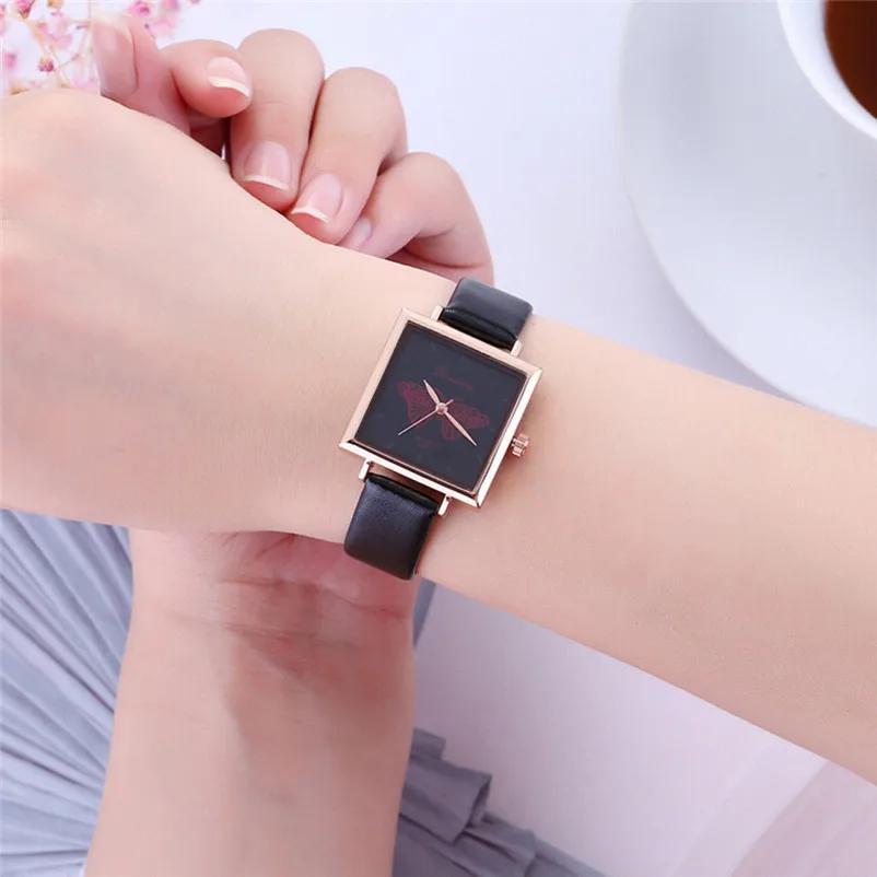 NEW Women's watches casual watches Square Watch leather Cartoon Butterfly Dial Quartz Watch Wrist Watch Relogio Masculino Y19 (7)