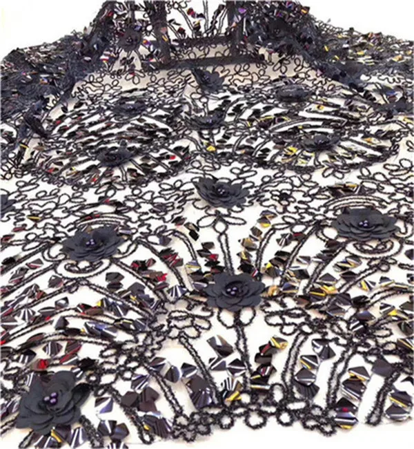 

3DFlower Nigerian French Lace Fabrics beads sequins African Tulle Lace Fabric High Quality African Lace Wedding Fabric For Dress