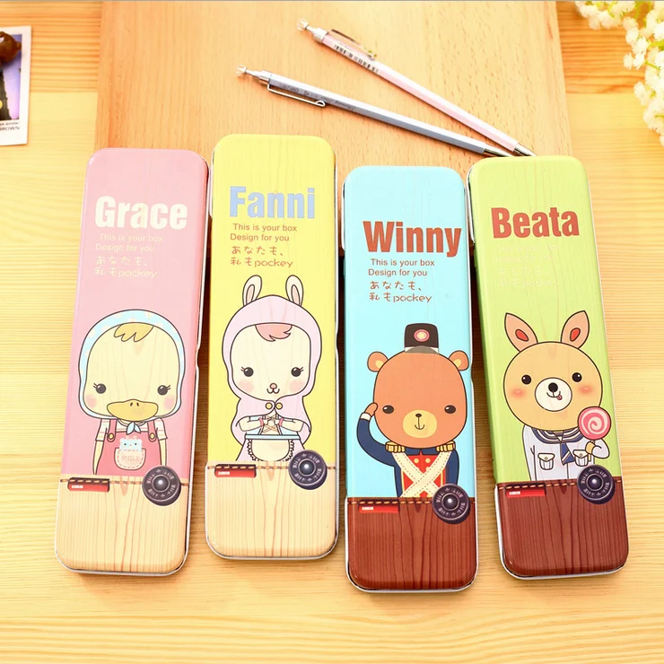 

Carton Kawaii Pencil Box Desktop Storage Box Metal Iron Pencil Case Box Filing School Office Supply Gift Stationery