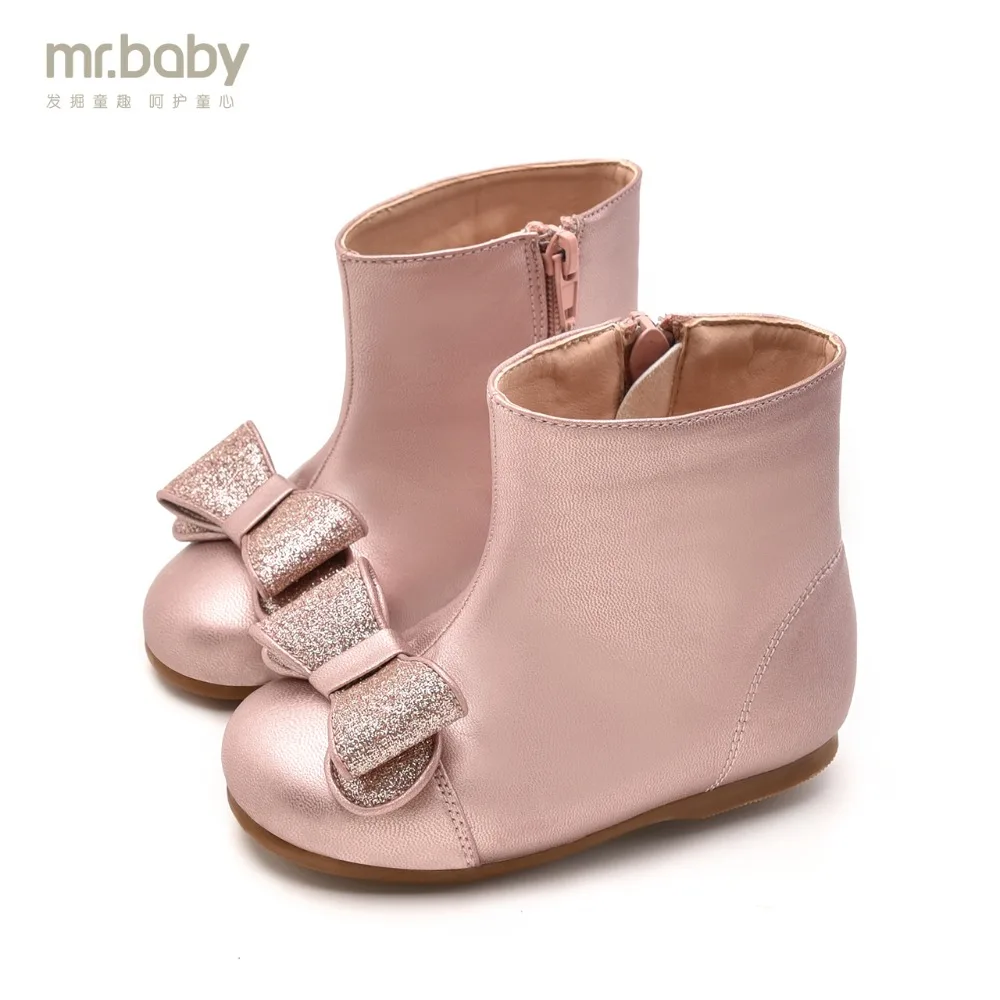 

Mr.baby Original kids shoes 2018 New Winter Lovely Wweet Shiny Bowknot Princess Baby boots Girl Child Boots