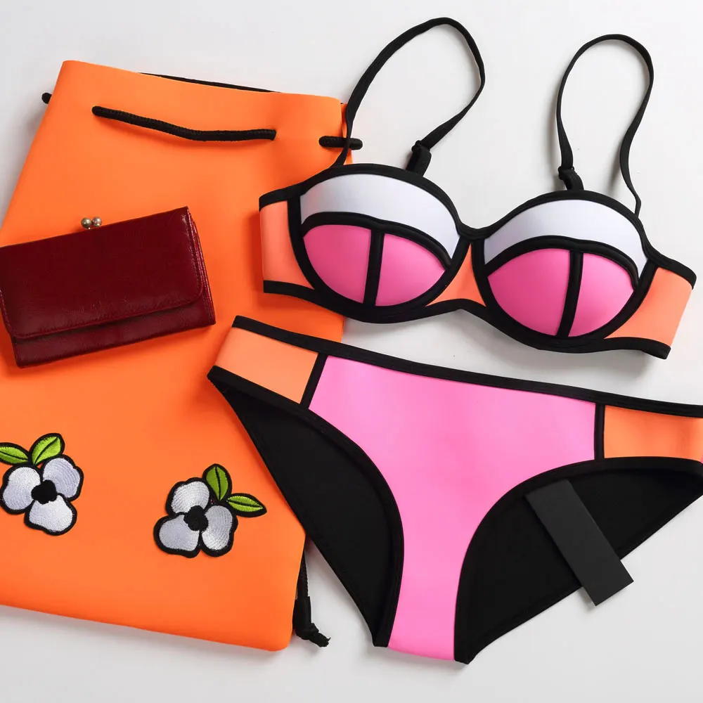 

2017 Pink-white Women Push Up Bikini Set New Girls Bathing Suit Women Sexy Swimwear Straps Backless