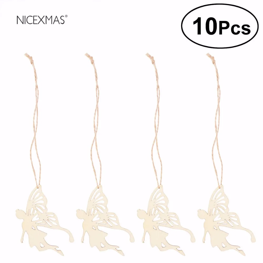 

10pcs Wood Fairy Angel'S Wings Shape Ornament Embellishment Tag With String Hanger Small Mini Shape For Craft Decoration