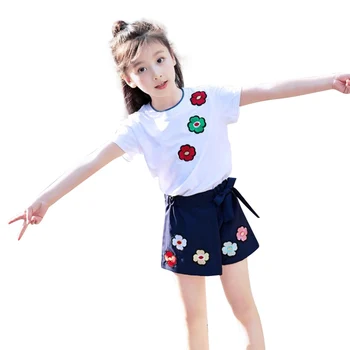 

2020 Girls Summer Suit New Fashion Suit Korean Version Foreign Girls Clothes Children's Short Sleeve T-shirt Thin Kids Clothes