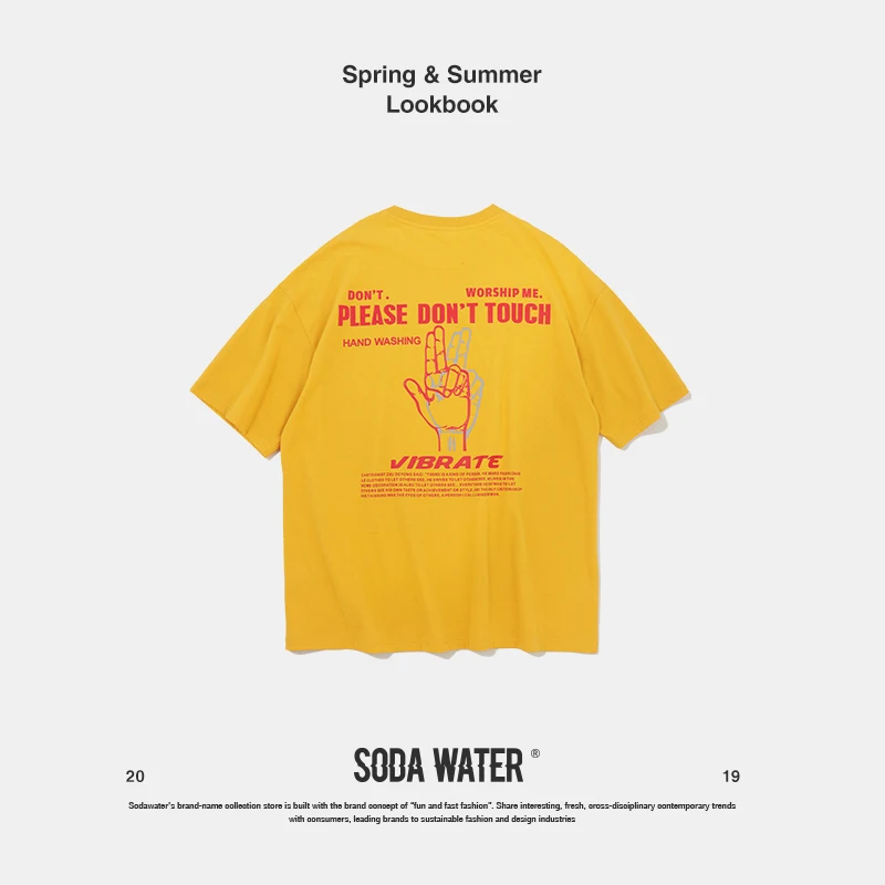 Мужская футболка с коротким рукавом SODA WATER хлопковая уличная одежда в стиле хип