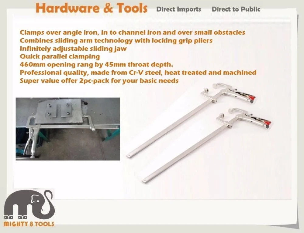 

Cr-V 18" Open Cap.Sliding Arm Wide Reach Locking F Clamp Pliers Odd Shape Grip
