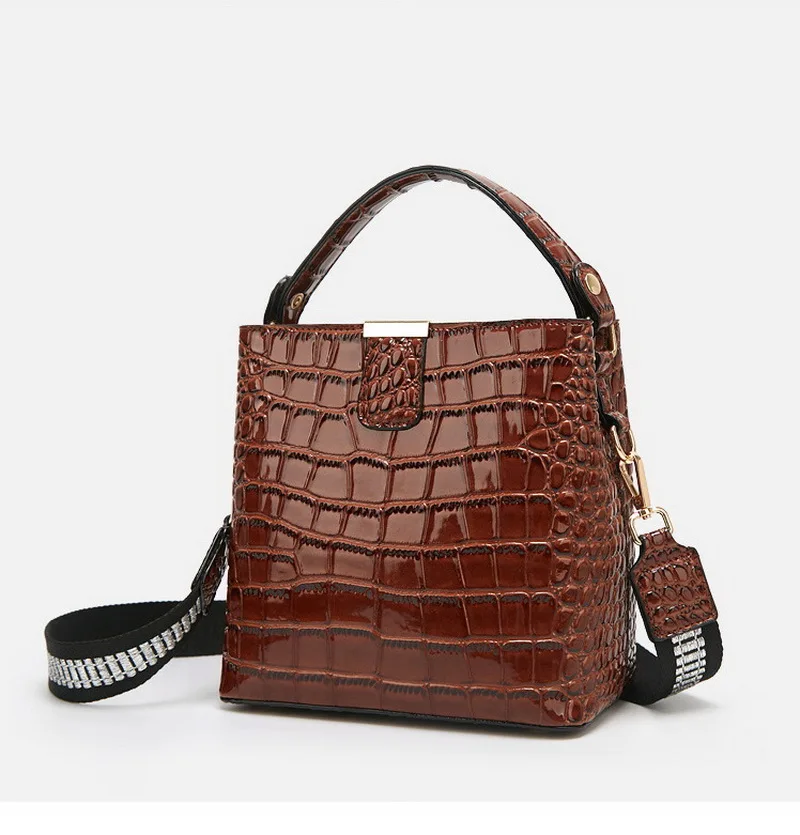 FUNMARDI Crocodile Patent Leather Shoulder Bags Luxury Handbag Women Bags Designer Crossbody Bags Brand Bucket Bag Tote WLHB1961