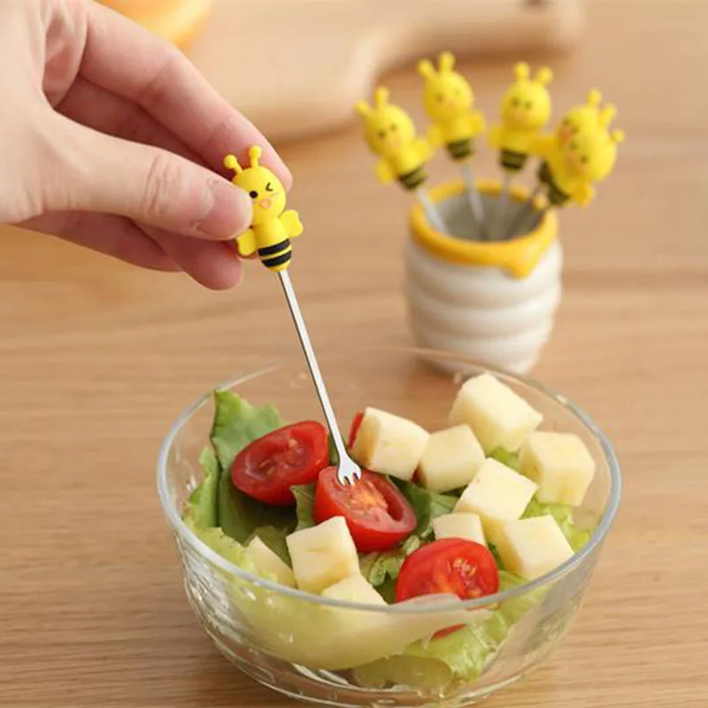 

Creative Fruit Fork Set Stainless Steel Fruit Forks Vegetable Fruit Dessert Fork Set Toothpick Holder D3