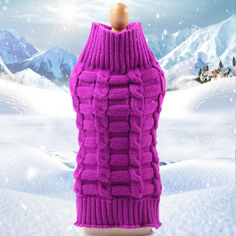 Классический вязаный кабель Одежда для собак для маленьких собак Зимний шерстяной свитер трикотажный свитер для щенка одежда теплая конопляная куртка с высоким воротником костюм - Цвет: purple
