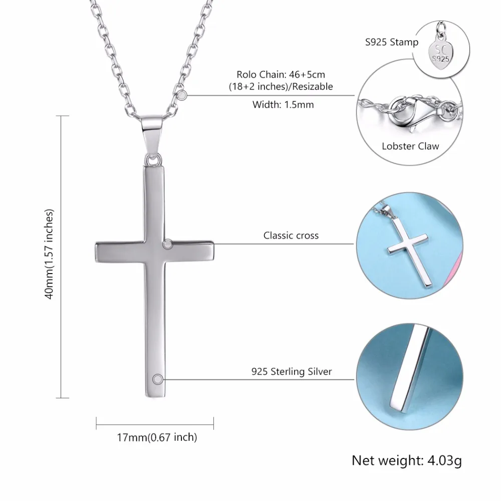 U7 925 пробы серебряный крест кулон& Цепь минималистское ожерелье Рождественский подарок для женщин мужчин серебряные христианские ювелирные изделия SC13