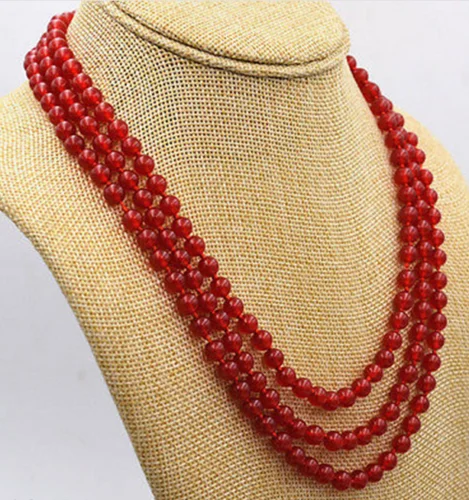 

Hot sale new Style >>>Natural Round 6mm 3 Rows Red Gem stone Bead Necklaces 18"-20