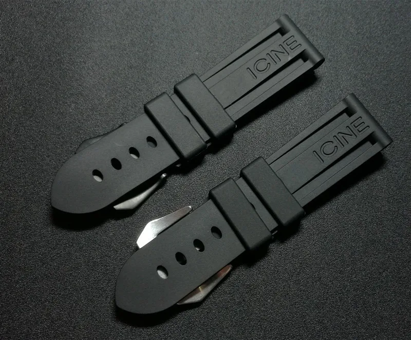 

Top quality 22mm 24mm 26mm Black Waterproof Silicone Rubber watchband Watch Band For Panerai strap for PAM111 Buckle Logo tools