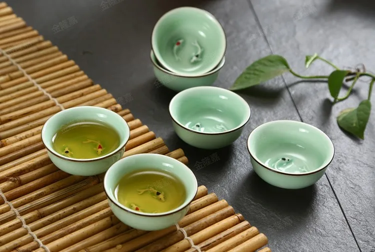 Китайский Longquan Celadon фарфоровая 1 шт. чайная чашка, китайские чашки и чайное блюдце чаша для чая Золотая Рыба 60 мл китайский заварочный чайник Celadon чайные чашки