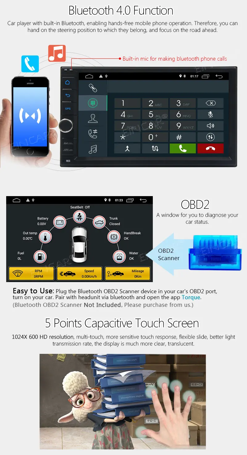 Sale Eincar 7 inch Android 8.1 Car Stereo 2 Din in Dash GPS Navigation Radio Receiver Bluetooth GPS Navigation Head Unit Support DVR 4