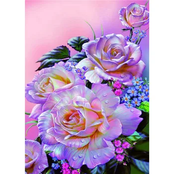 

Home Art 5D Diamond Painting Cross Stitch Peony Flower Rhinestone Pattern Full Square Diamond Mosaic Resin Crafts Purple Flowers