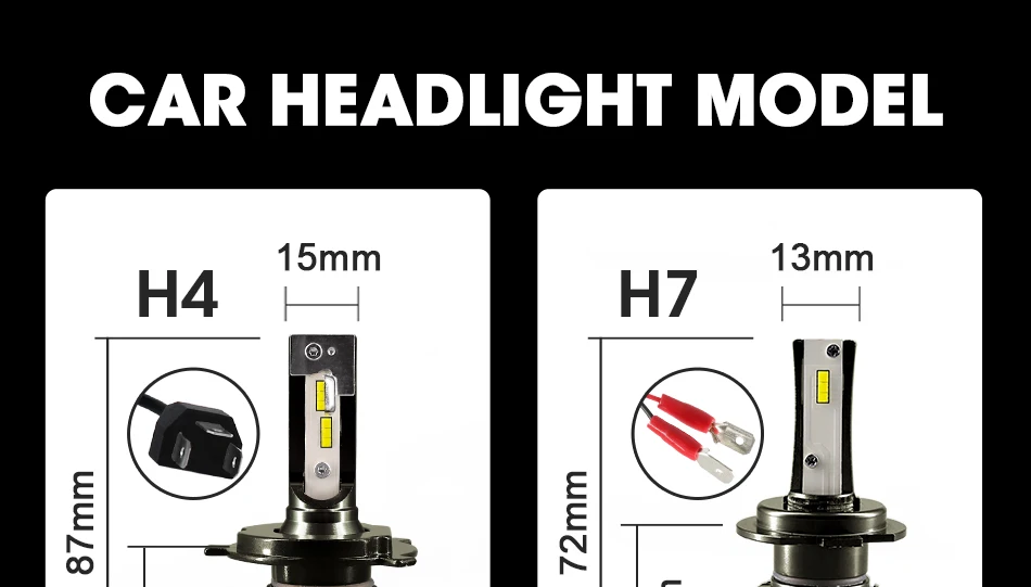 f4_17 LED H4 Hi Lo Beam H7 H11 H1 9005 9006 H3 Car LED Headlight Bulbs 72W 8000LM Automobile Headlamp Fog Light 6500K 12V