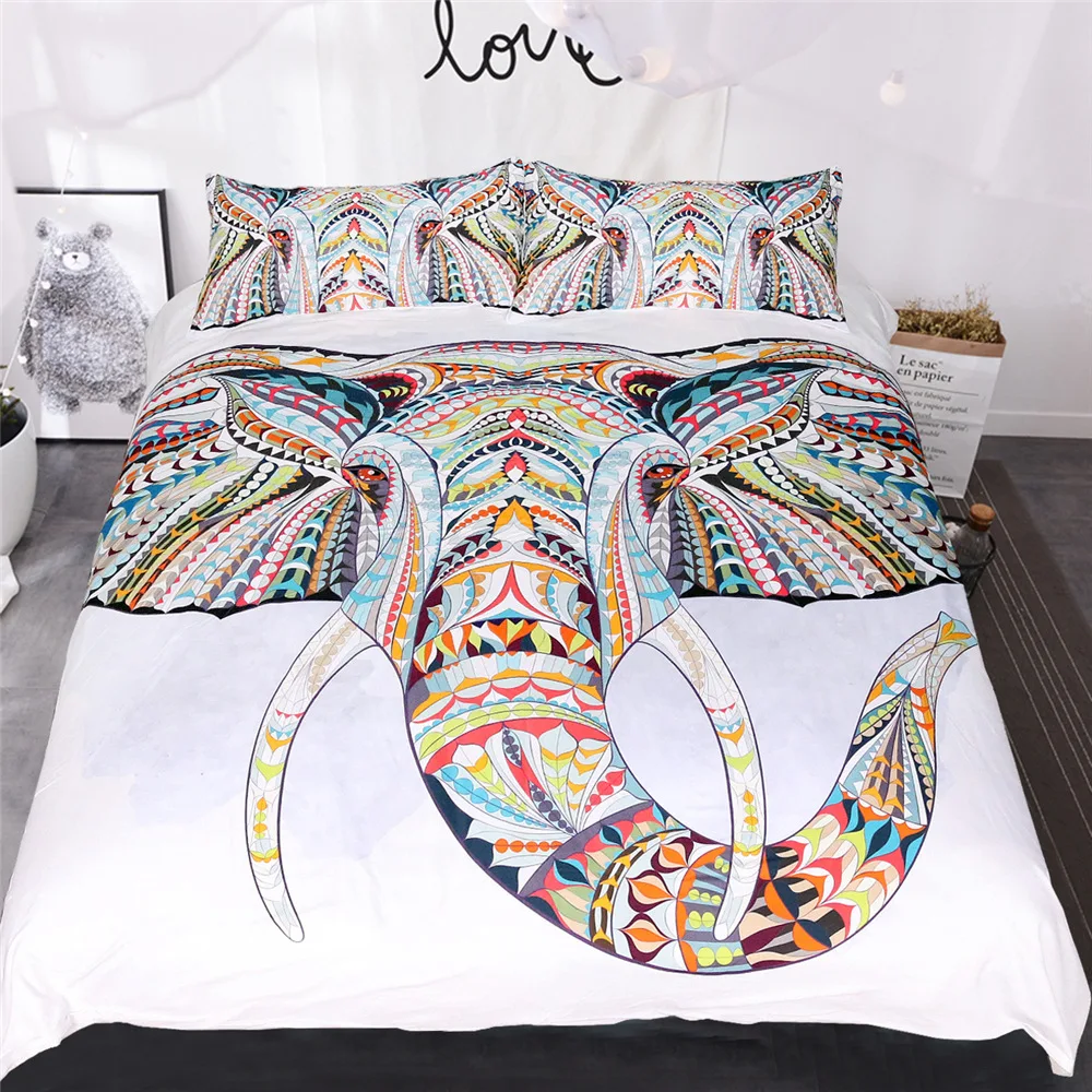 

3pcs Animal white Bedding Sets Elephant Print 3D Luxury Bed Cover Duvet Cover Comforter Queen Twin Size Designer No Bed Sheets