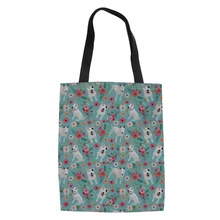 Бренд Каналы Сумки сумка ткань хлопок ткань многоразовые сумка-шоппер Для женщин пляжные Сумки бультерьер принты Бакалея сумки большой