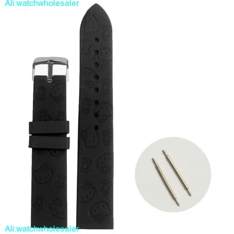 20mm Black Cartoon Cat Silicone Jelly Rubber Lady Watch Band Straps WB1086A20JB