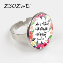 ZBOZWEI She is clothed with Strength and Dignity Ring Proverbs 31:25 Bible Verse Christian Quote Neckalce Inspirational Gifts human dignity