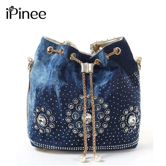 Ipinee Summer 2018 Gold Chain Denim Handbags For Women Casual Bling Ipinee Summer 2018 Gold Chain Denim Handbags For Women Casual Bling Rhinestone Jeans Shoulder Bags