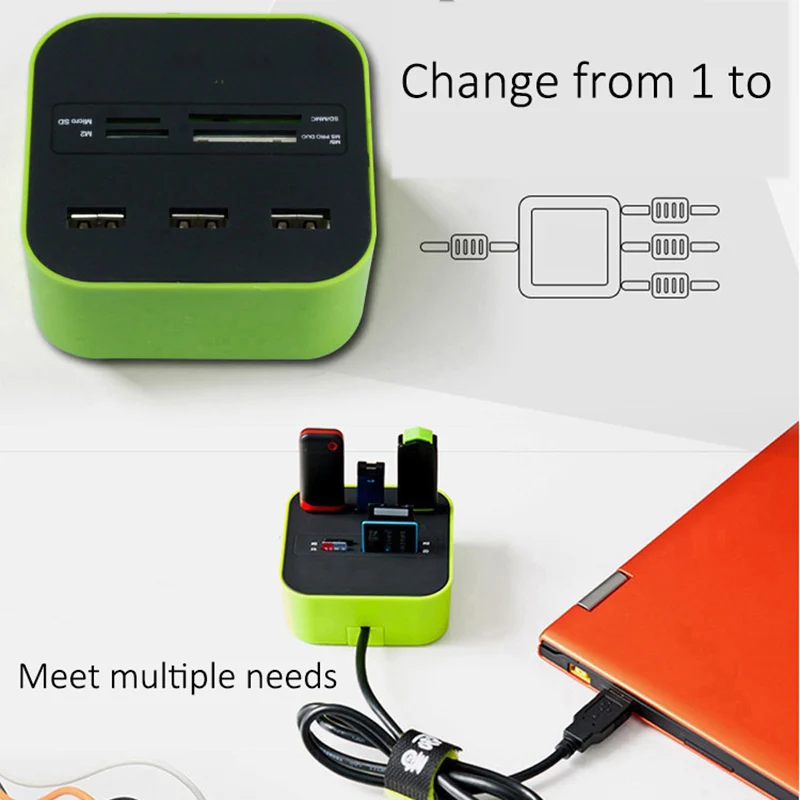 Powstro Usb Hub Высокоскоростной концентратор USB 2,0 разветвитель расширяется 3 порта мультиusb концентратор 2,0 несколько SD скорость считыватель карт для ПК ноутбука