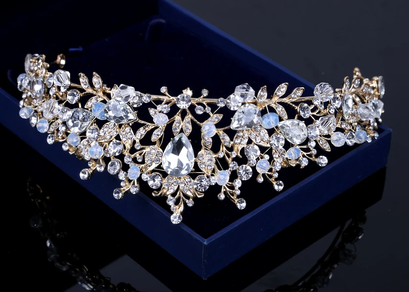 Vogue Rhinestone Crystal Statement Bridal Necklace + Earrings + Crown Jewelry Sets (5)