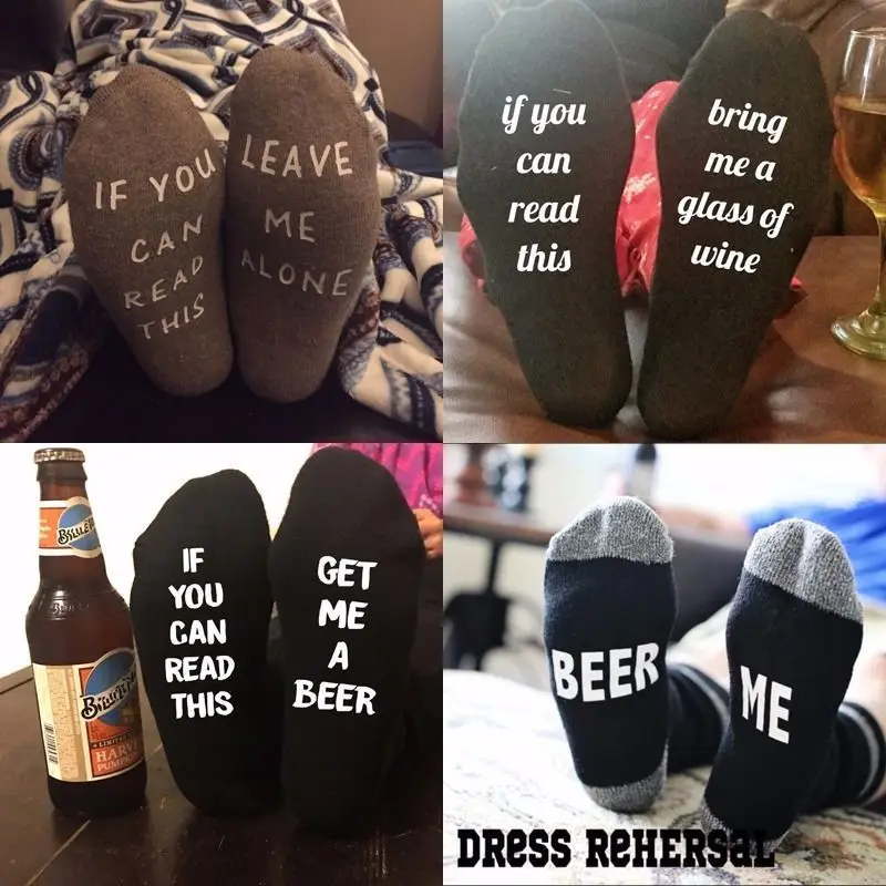

If You can read this Bring Me a Glass of Wine/Beer/Leace me Alone Super Hot Sale Stylish Cotton Socks Unisex Warm Christmas Sock