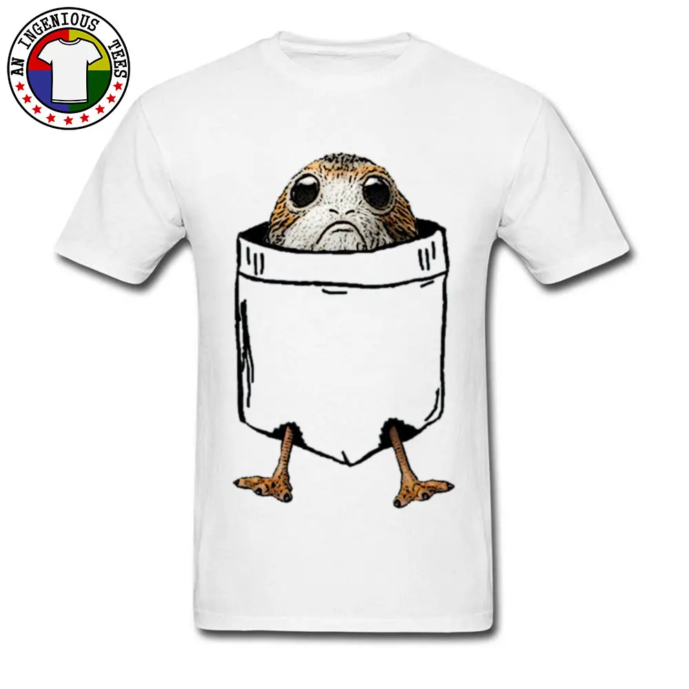3D Printed Pocket Porg O Neck T-shirts Summer Tops Shirts Short Sleeve for Students Funky Pure Cotton Print T Shirts Pocket Porg white
