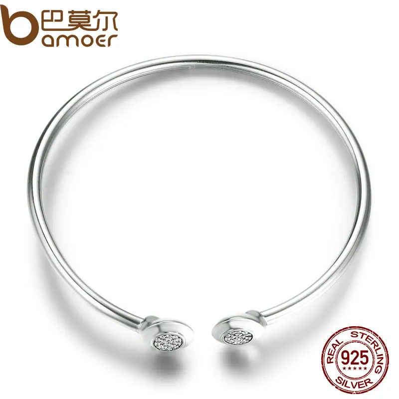 

#NO LOGO# Authentic 100% 925 Sterling Silver Chain Signature, Clear CZ Cuff Bangles Fashion Silver Jewelry PAS918