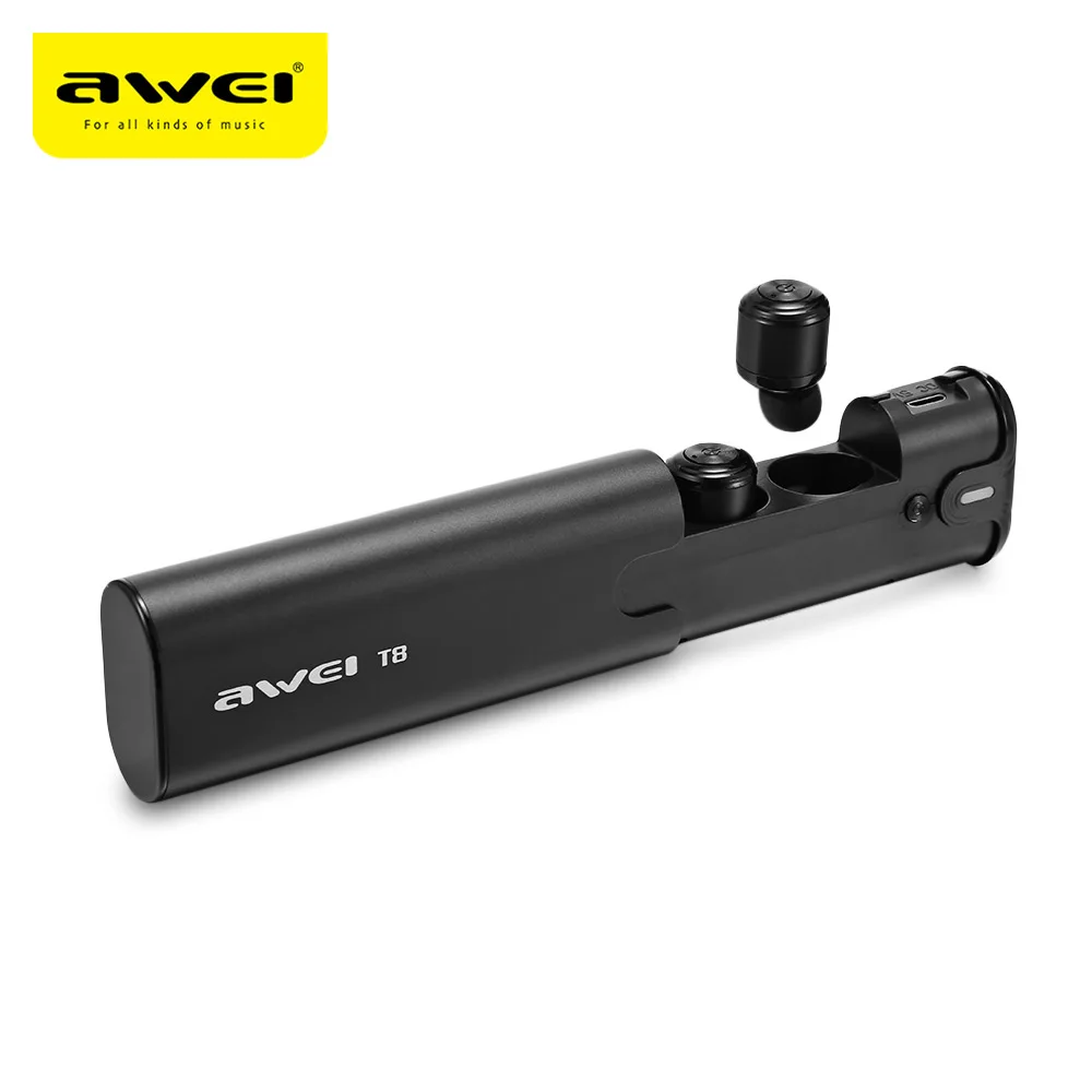 

Awei T8 Mini TWS Twins True Wireless Bluetooth V4.2 Earbuds In-Ear Control Headset Power Bank With MIC Charging Base