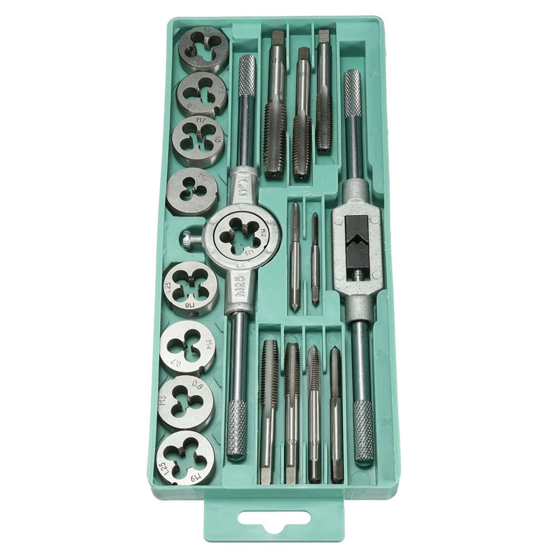 Mayitr 20Pcs Adjustable Tap Die Wrench Threaded Cutting Set M3-M12 Pro Metric Plug Tap Threaded Cutters Tool