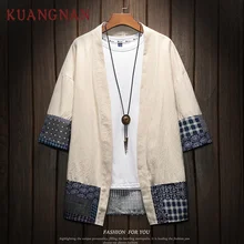 KUANGNAN, китайское кимоно, кардиган, мужские рубашки, 5XL, одежда, японское кимоно, мужское летнее кимоно, рубашка, Мужская Уличная одежда, новинка